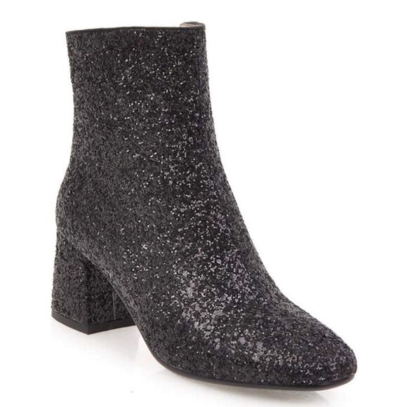 NWT Wool + Pepper Co. Black Glitter Sparkly Heeled Booties - Picture 1 of 8